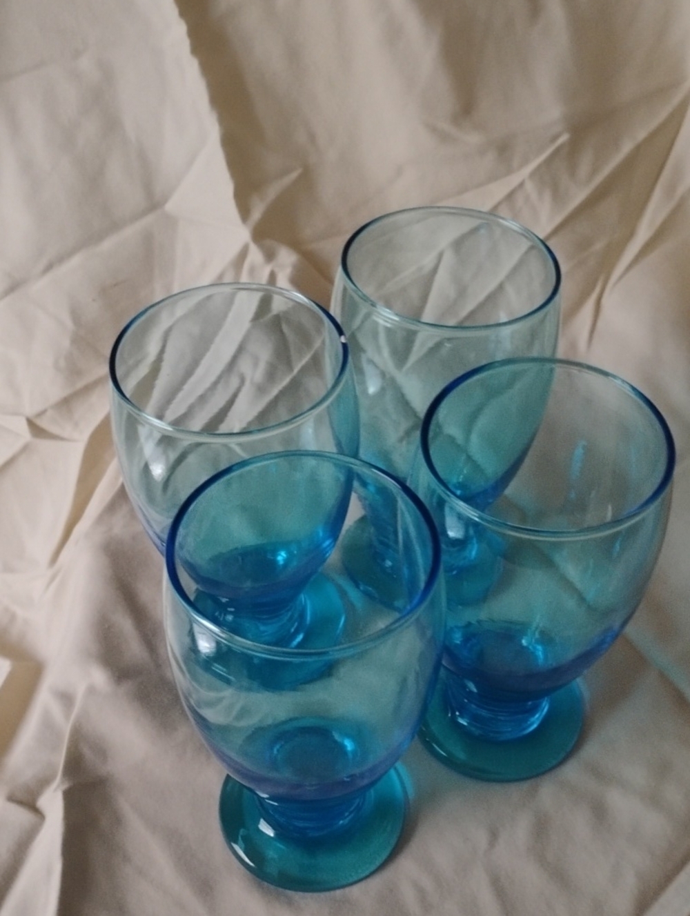 Set of 4 Blue Glass Goblets